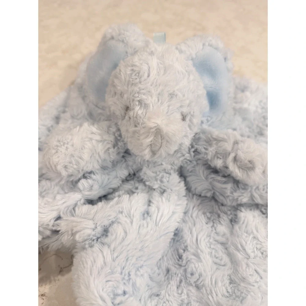 Light‎ Blue Elephant Rosebud Swirl Plush Baby Security Blanket Lovey